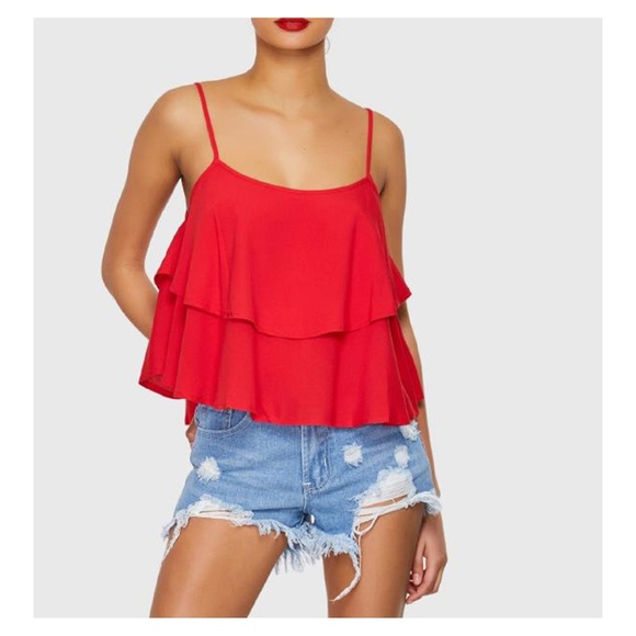 Red Solid Ruffle Layered Cami Top - Picture 4 of 4